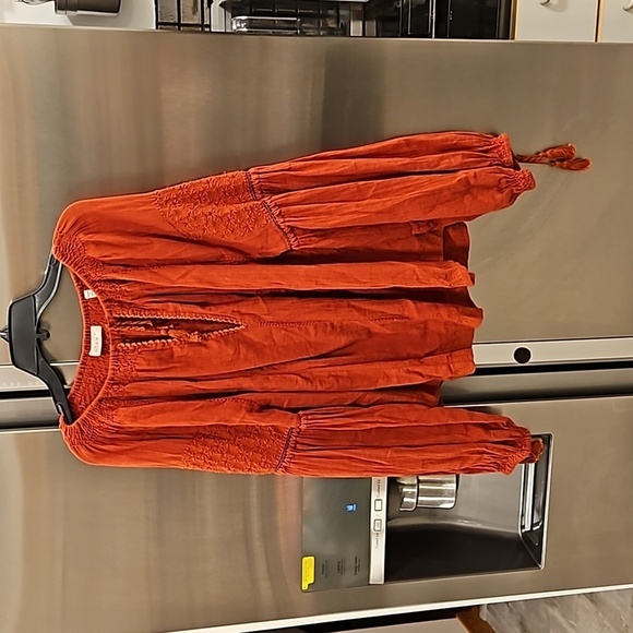 💕DOEN💕 Source Embroidered Gauze Top ~ Rust Burnt Orange XS *MissingTassle* - Picture 7 of 14